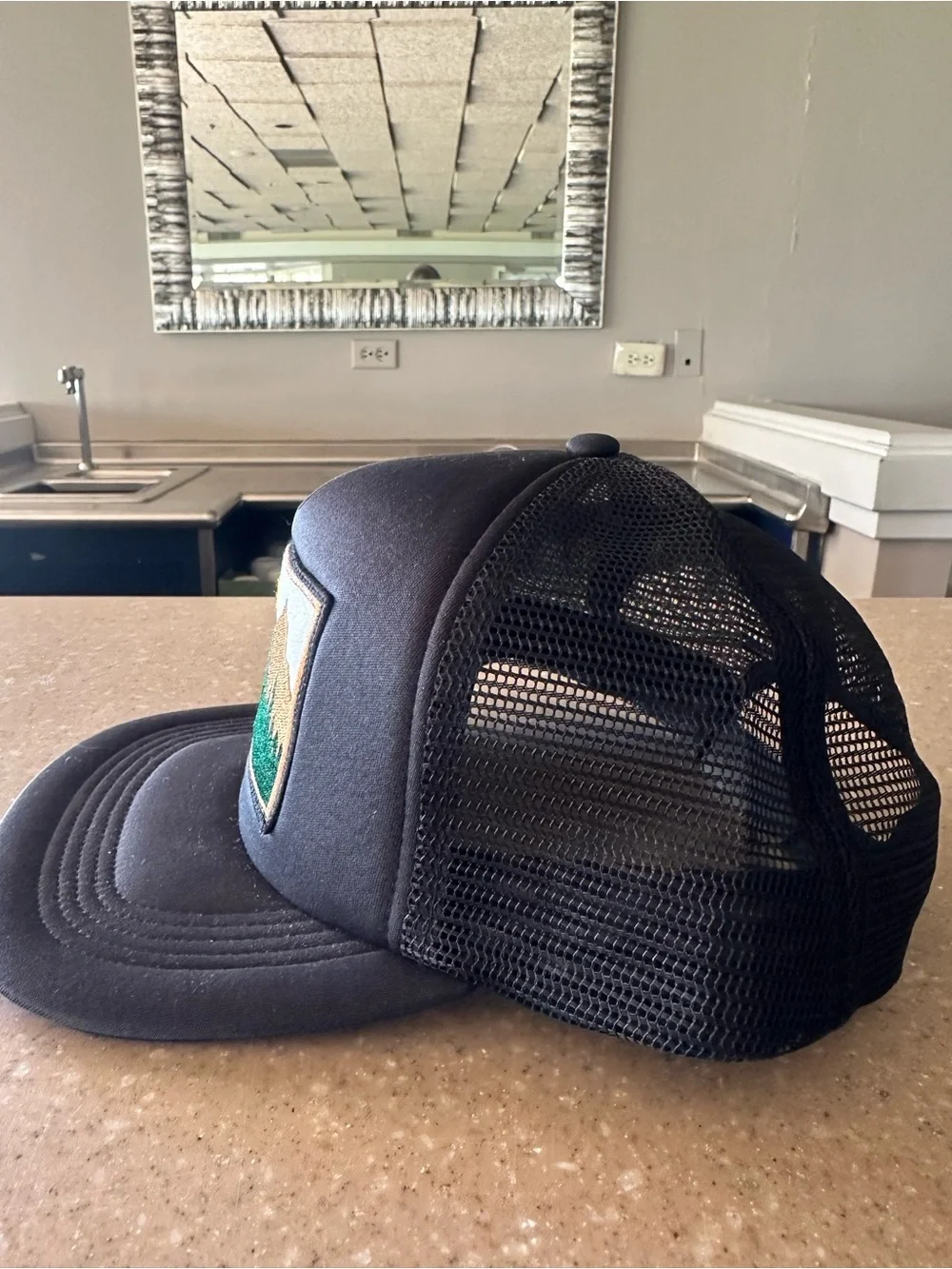 Kavu Black Hat with Mountain Patch